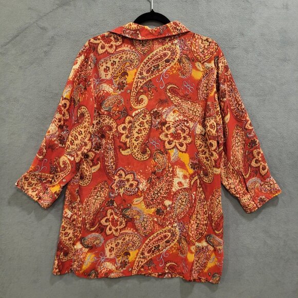 Coldwater Creek Shirt‎ Women's Size Large  Button Up Sheer Long Sleeve Artsy - Picture 2 of 6